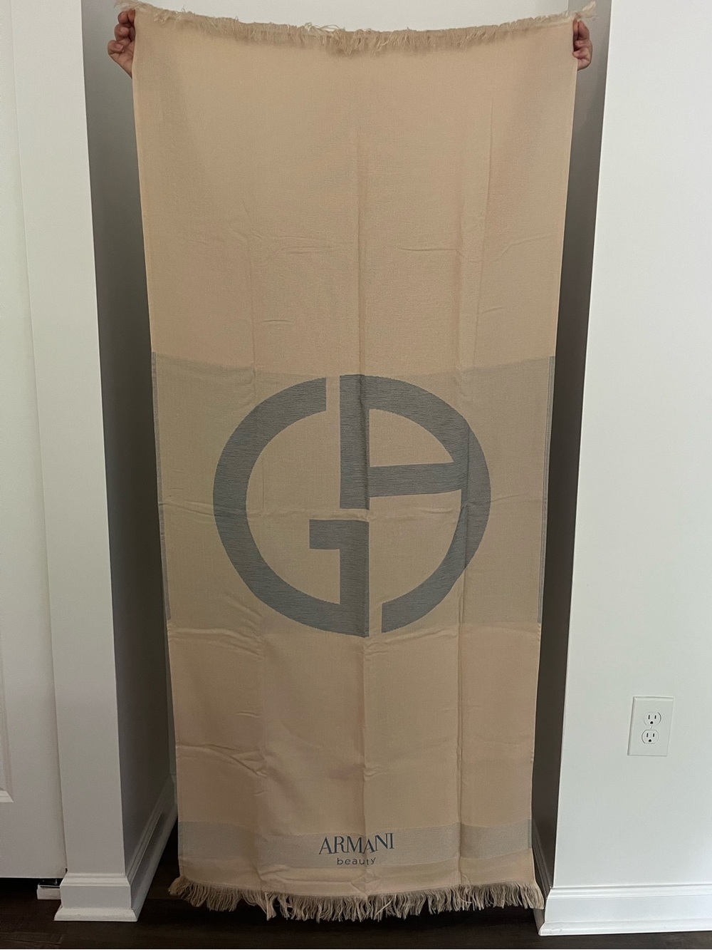 Authentic Giorgio Armani Tan Large Beach / Pool towel with Blue Armani Logo - Picture 2 of 7